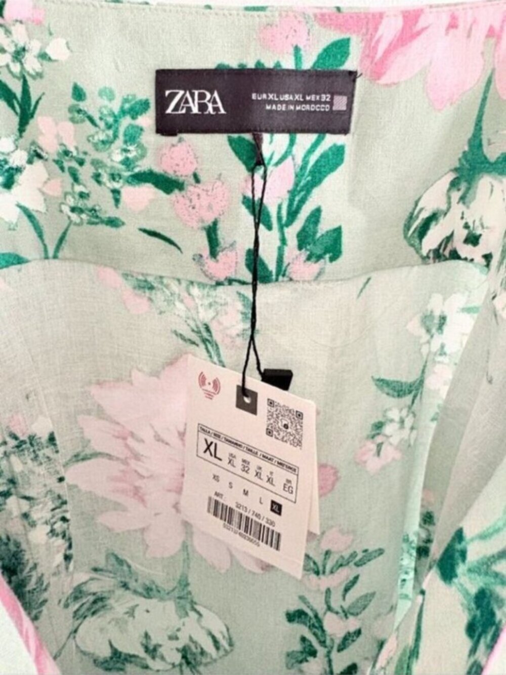 Zara Linen Blend Floral Print Midi Dress NWT Green Pink Size XL - Picture 6 of 7